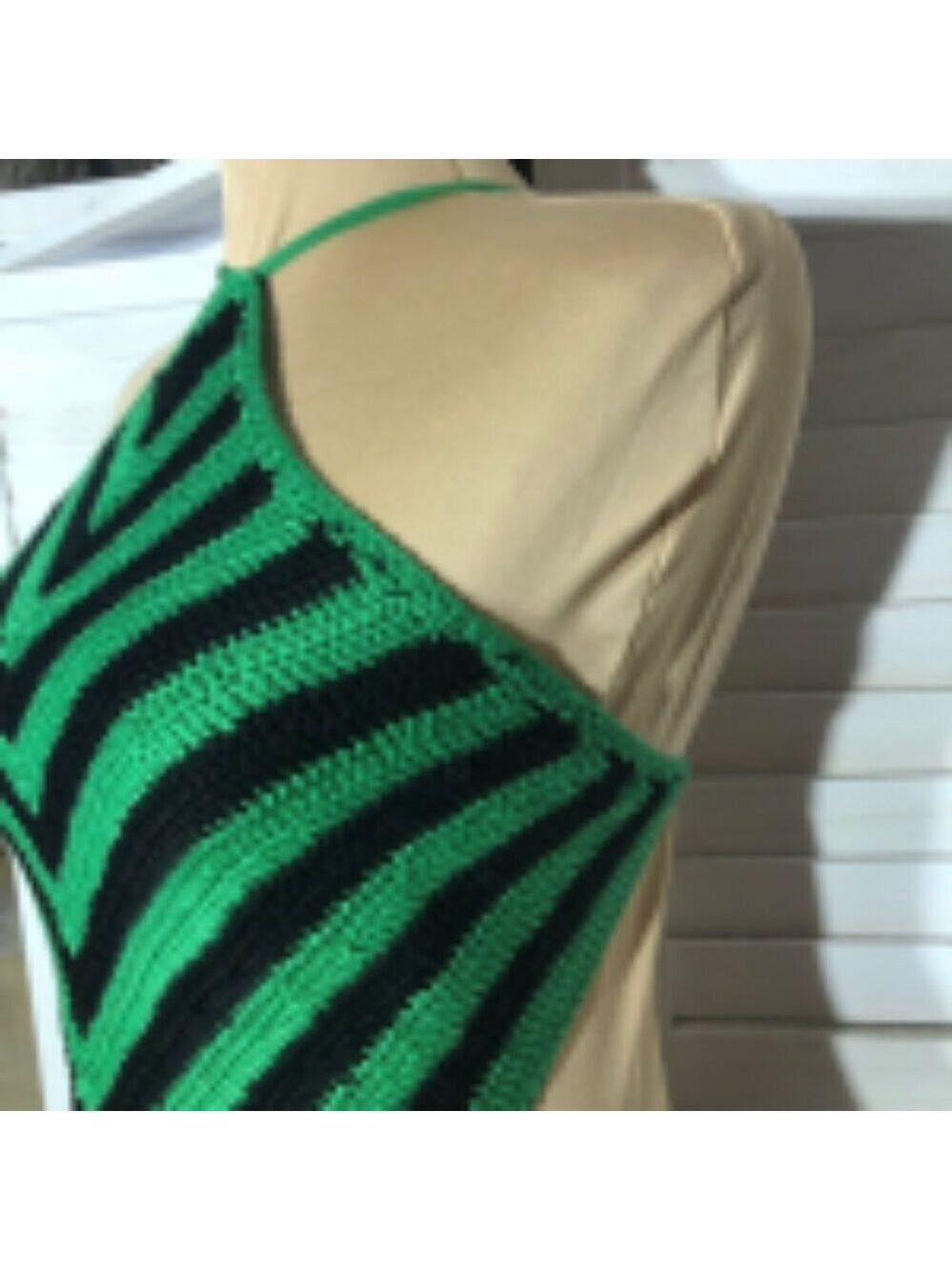 Y2K retro Knit Halter Top Crochet Striped fishermen whimsi fairy boho festival M - Picture 6 of 10